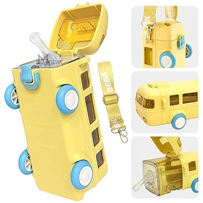 LMN Store LMN STORE Bus Water Bottle Comes with Straw and Strap for Water Coffee Tea and Various Drinks Cool Design Easy to Carry Fits in a Backpack or Gym Bag 500 ML Yellow - Image 3