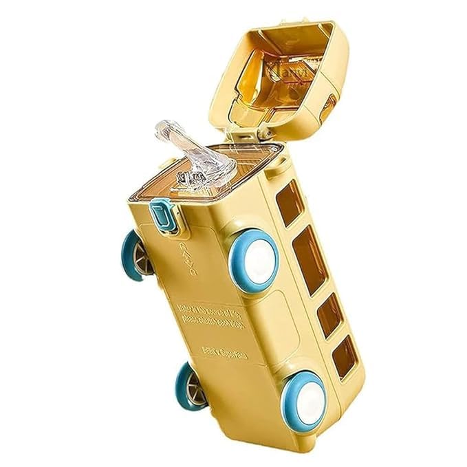 LMN Store LMN STORE Bus Water Bottle Comes with Straw and Strap for Water Coffee Tea and Various Drinks Cool Design Easy to Carry Fits in a Backpack or Gym Bag 500 ML Yellow - Image 1