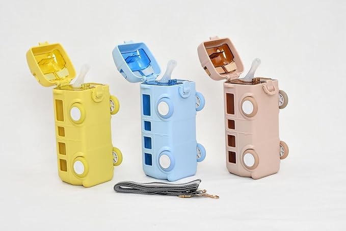 LMN Store LMN STORE Bus Water Bottle Comes with Straw and Strap for Water Coffee Tea and Various Drinks Cool Design Easy to Carry Fits in a Backpack or Gym Bag 500 ML Yellow - Image 2