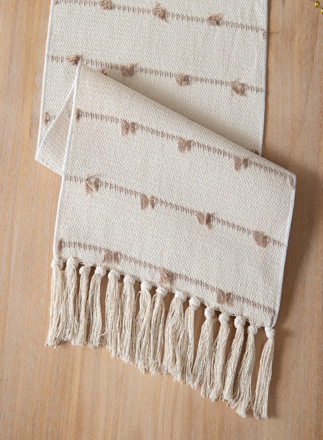 Caflife Boho Table Runner 72 Inchs Long for Modern Farmhouse Room Home Decor, Taupe and Beige Coffee Table Runner, Natural Cotton Woven with Tassels Neutral, for Kitchen Dining Table Decor - Image 5