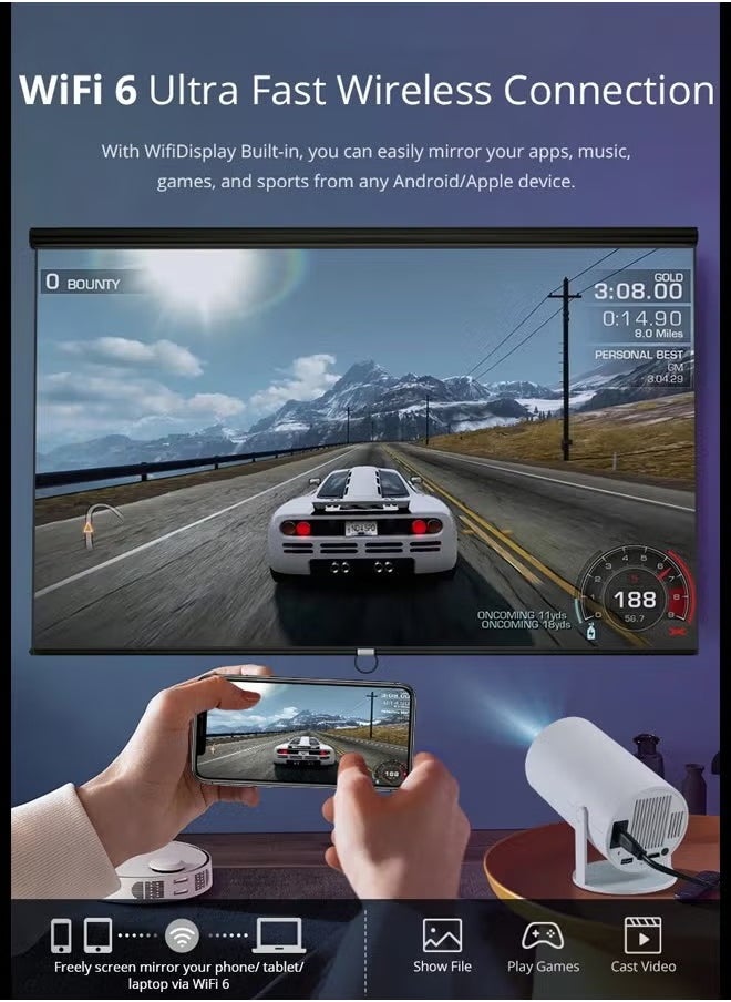LEXIN HY300 Portable Projector Pocket 5G WIFI Android11.0 Support 130 Inches Home Theater Full HD 1080P for Indoor Outdoor Home Birthday Gift Compatible with TV Stick/HDMI/USB/PS5/iOS/PS4  - Image 3