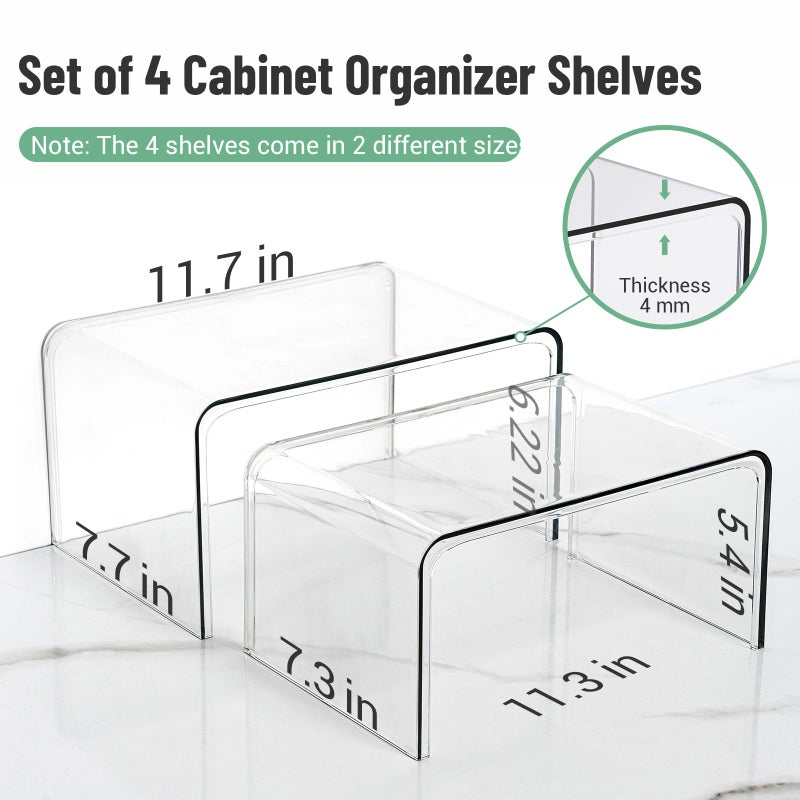 Bobomoment Clear Spice Rack Shelves, Pantry Organizers and Storage Set of 4, Display Shelf Organizer, Room Bathroom Desk Shelf Countertop Organization and Storage, Ideal for Kitchen Cabinet Organizer Shelf - Image 2