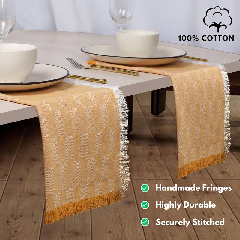 Native Fab 100 Cotton Handmade Fringe Cloth Napkins 16x16 Herringbone Weave Square Napkins Resuable Table Linen Napkins for Dinner Cocktail Holiday Wedding  Mustard Yellow - Image 2