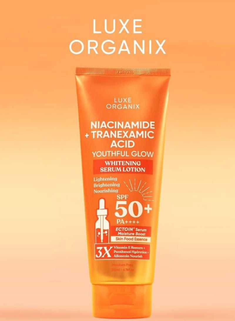 LUXE ORGANIX Niacinamide and Tranexamic Acid Youthful Glow Whitening Serum Lotion 200ml - Image 1