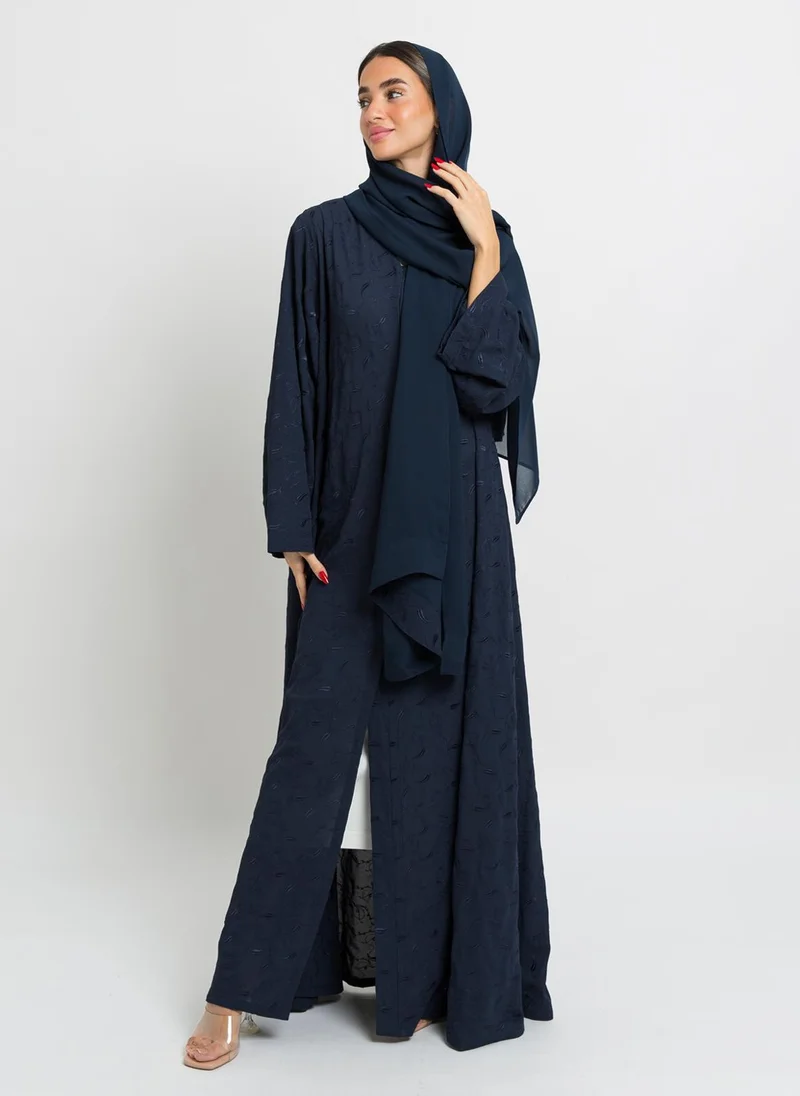 Kaafmeem Navy Leaves Galaxy A-Cut Abaya