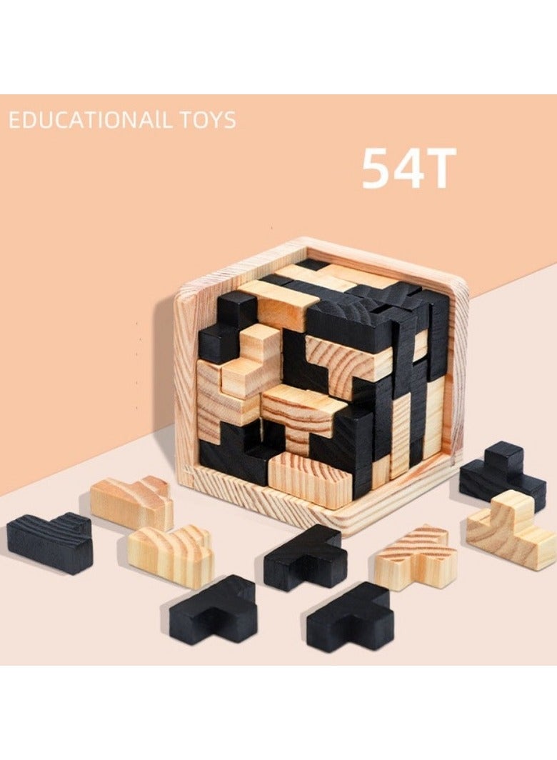 3D Rubik's Cube Jigsaw Puzzle Luban Lock Creative Educational Wooden Toy Brain IQ Thinking Early Education Game Children's Gift - Image 1