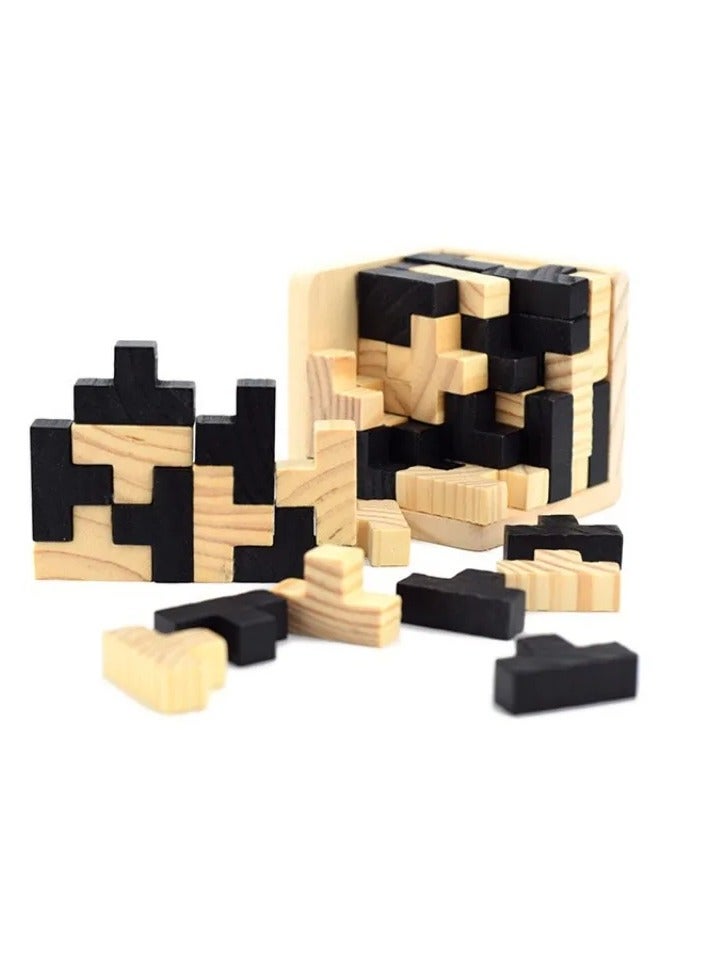 3D Rubik's Cube Jigsaw Puzzle Luban Lock Creative Educational Wooden Toy Brain IQ Thinking Early Education Game Children's Gift - Image 2