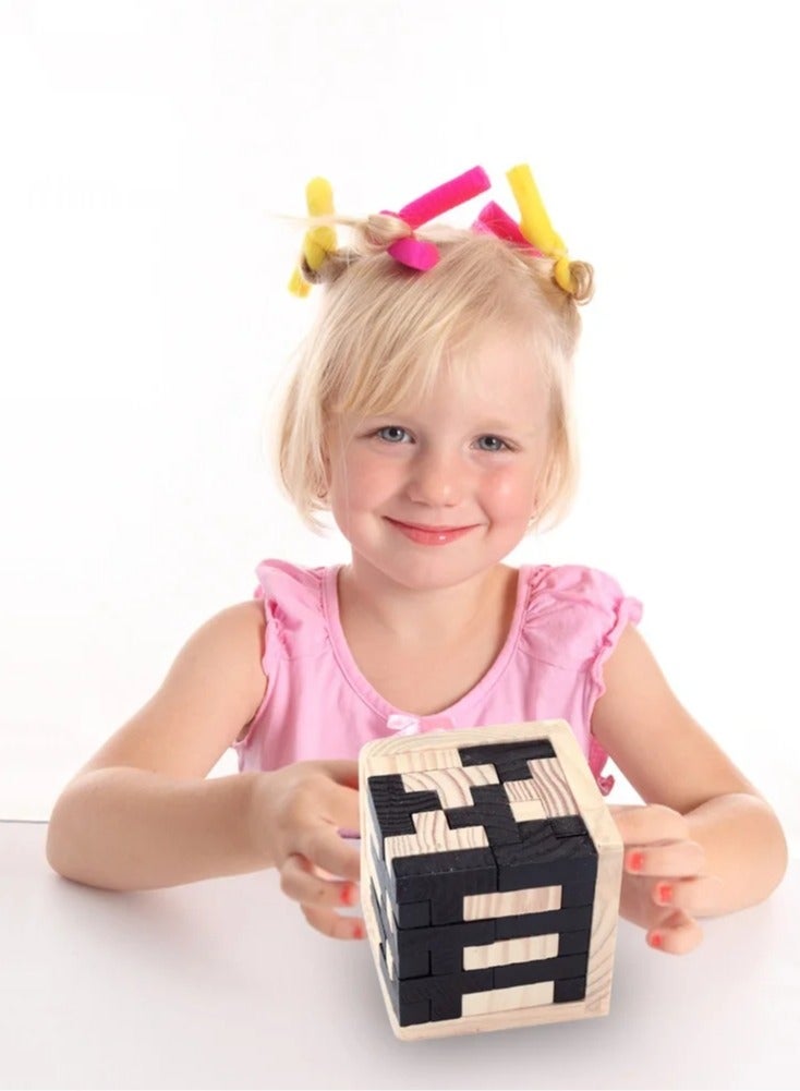 3D Rubik's Cube Jigsaw Puzzle Luban Lock Creative Educational Wooden Toy Brain IQ Thinking Early Education Game Children's Gift - Image 3