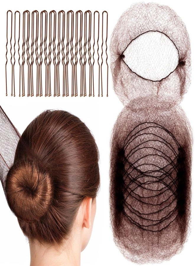 CoolShef مجموعة إكسسوارات الشعر CoolShef تتضمن 20 قطعة من شبكات الشعر الشفافة و40 قطعة من دبابيس الشعر البنية على شكل حرف U للنساء والفتيات، لصنع كعكة الباليه، وغطاء شبكي للكعكة، وشبكة لتثبيت الكعكة. - Image 1