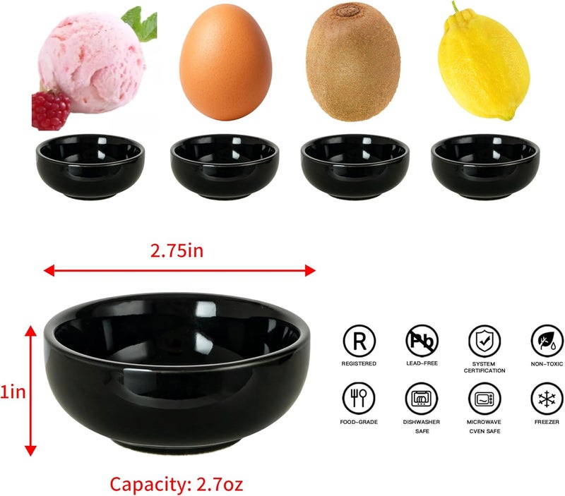 Swuut Ceramic Pinch Bowls,4oz Mini Bowls Set,Dipping Soy Sauce Dish Bowls,Set of 6 (Black) - Image 2