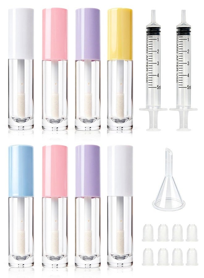 KAOPET 8 Pack Empty Lip Gloss Tubes with Wand & Rubber Insert, 6ml Refillable Clear Plastic Lipgloss Containers with Syringes & Funnel, Portable Leak-Proof Colorful Bottles for DIY Lip Gloss Balms - Image 1