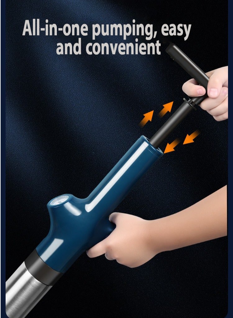 طقم غطاس هوائي للمرحاض، مكبس هوائي من الفولاذ المقاوم للصدأ 304 قطعة 304 من الفولاذ المقاوم للصدأ عالي الضغط لأنابيب الصرف الهوائي، مزيل انسداد المرحاض، يستخدم في الحمامات والأحواض والمطابخ والأنابيب المسدودة (أزرق) - Image 4