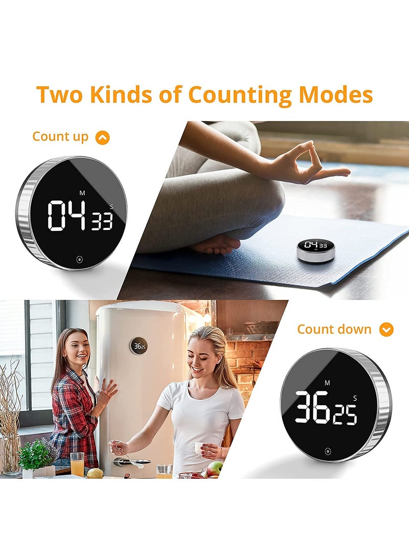 Dratal - Dratal Digital Kitchen Timer Magnetic Timer for Cooking Count UpDown Study Timer for Kids Touch Control Mini Egg Timer with Large LED Display for Baking Classroom Fitness Silver - Image 1