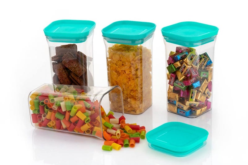 MACHAK Plastic Unbreakable Air Tight Kitchen Storage Container Set BPAFree Stackable Modular 1100 Ml 10 Pieces Blue Lid - Image 2