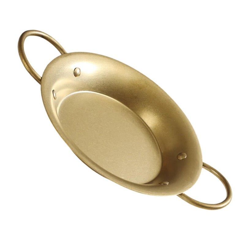 Vanzack 20.5cm Stainless Steel Paella Pan Retro Gold Dual Handle Seafood Pan - Image 2