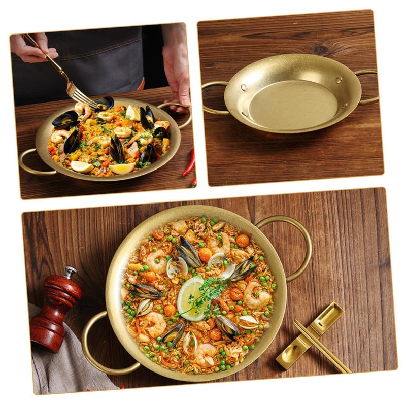 Vanzack 20.5cm Stainless Steel Paella Pan Retro Gold Dual Handle Seafood Pan - Image 4