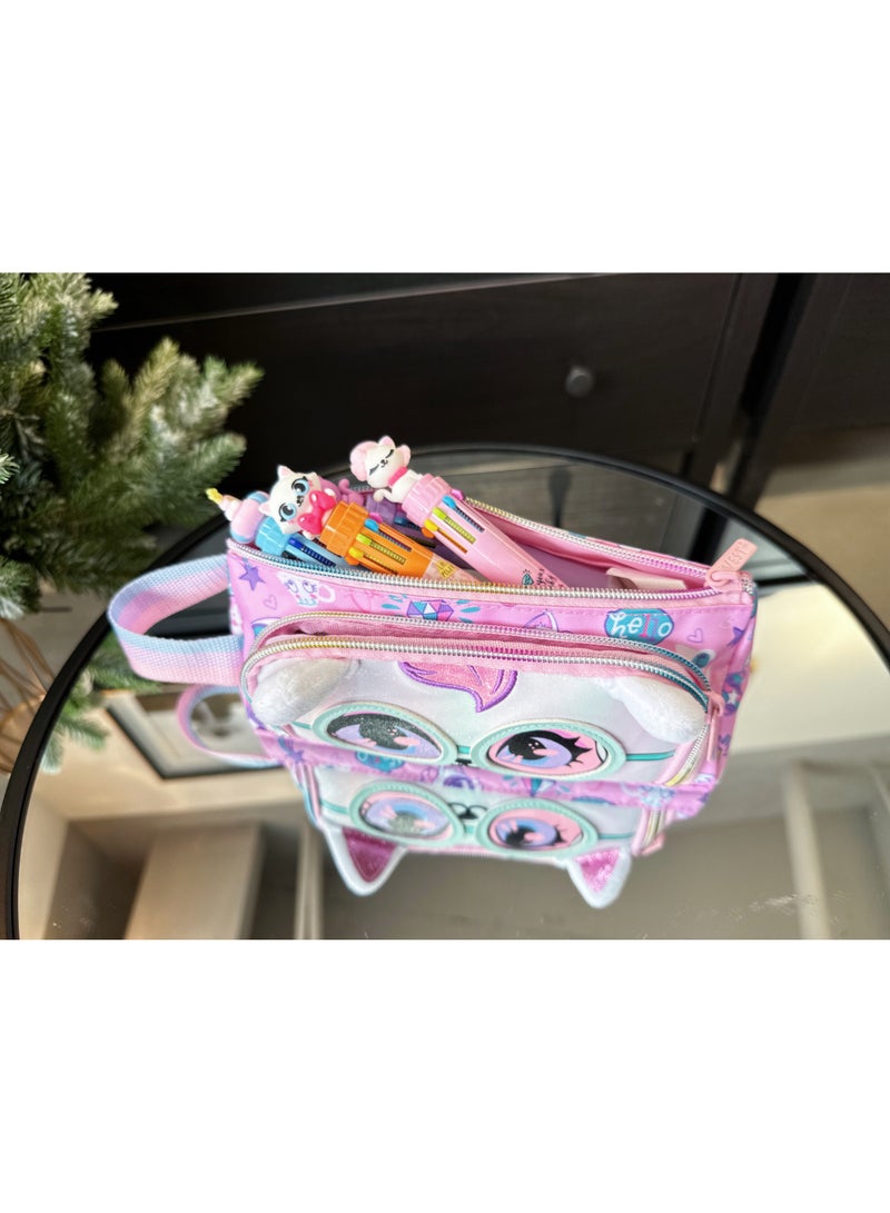 Five dream house Cute Cat 3D Laser Pencil Case 420D+PU Double Layer Large Capacity Student Pencil Bag 19 Colors Available - Image 3