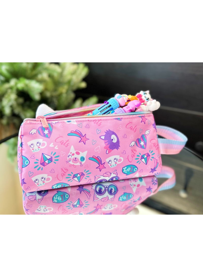 Five dream house Cute Cat 3D Laser Pencil Case 420D+PU Double Layer Large Capacity Student Pencil Bag 19 Colors Available - Image 5