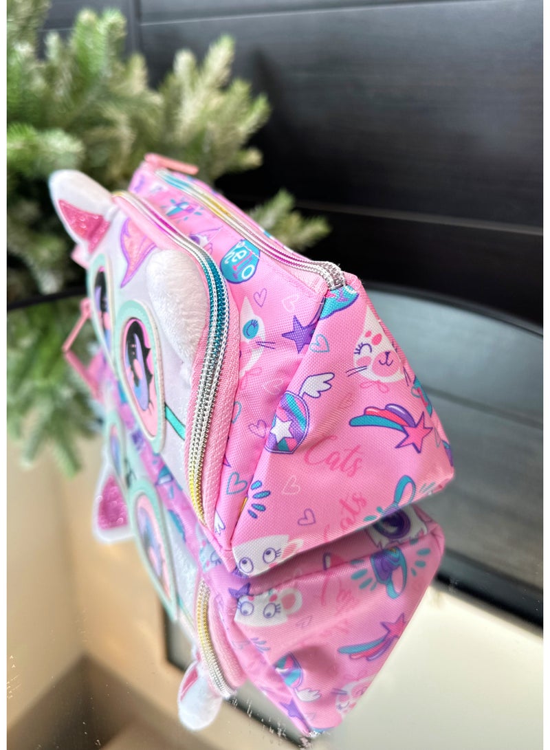 Five dream house Cute Cat 3D Laser Pencil Case 420D+PU Double Layer Large Capacity Student Pencil Bag 19 Colors Available - Image 2