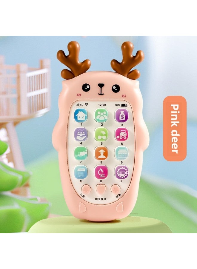 Baby Can Gnaw Bite Rubber Toys Baby Phone Children's Early Education Educational Toys Mobile Phone Music Story Machine-Color:Cute Powder-Specifications:Children's Educational Deer Mobile Phone Comes With A Lanyard  - Image 1