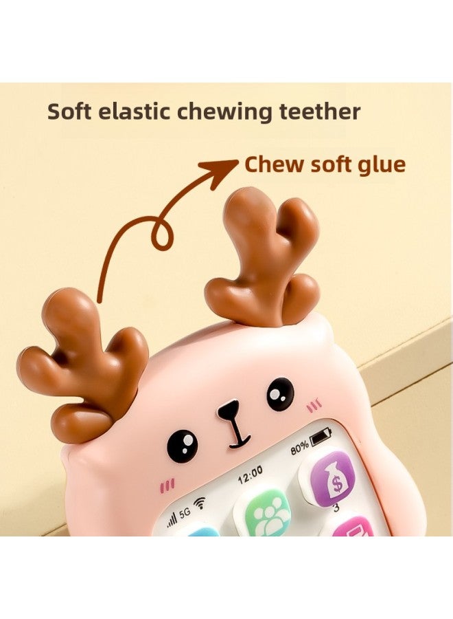 Baby Can Gnaw Bite Rubber Toys Baby Phone Children's Early Education Educational Toys Mobile Phone Music Story Machine-Color:Cute Powder-Specifications:Children's Educational Deer Mobile Phone Comes With A Lanyard  - Image 4