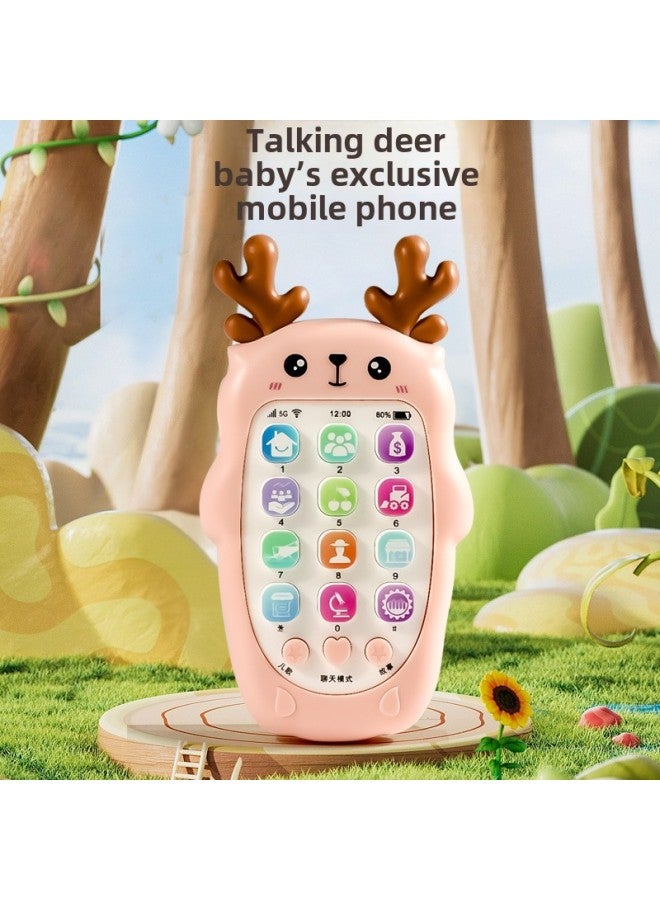 Baby Can Gnaw Bite Rubber Toys Baby Phone Children's Early Education Educational Toys Mobile Phone Music Story Machine-Color:Cute Powder-Specifications:Children's Educational Deer Mobile Phone Comes With A Lanyard  - Image 3