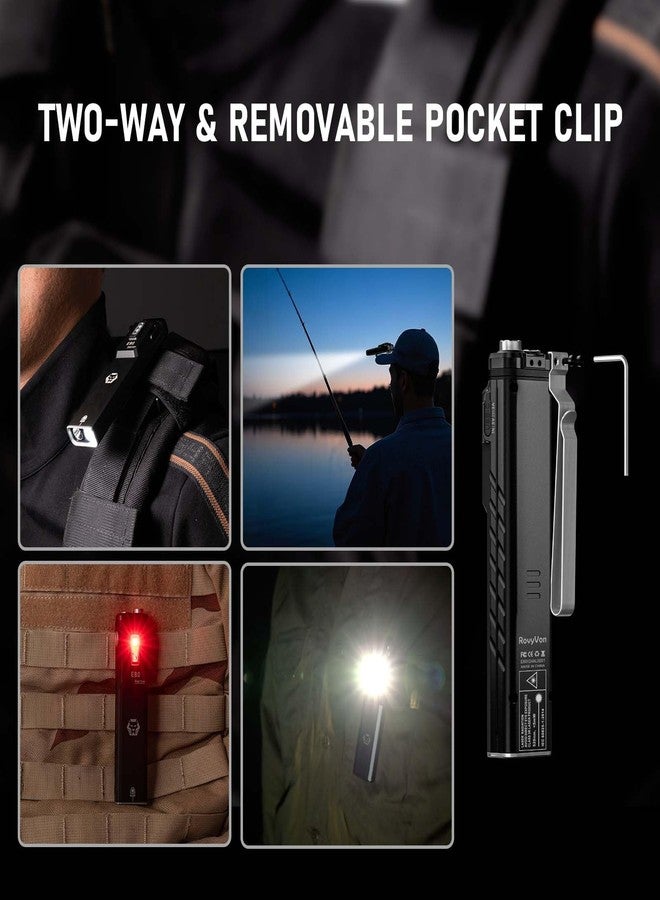 RovyVon Angel Eyes E80 Flat EDC Flashlight 1800 Lumens USB-C Rechargeable Flashlights,Green Beam,High Power UV Front Light with White/Red/365nm Sidelights,Removable Two-Way Pocket Clip (Black) - Image 4