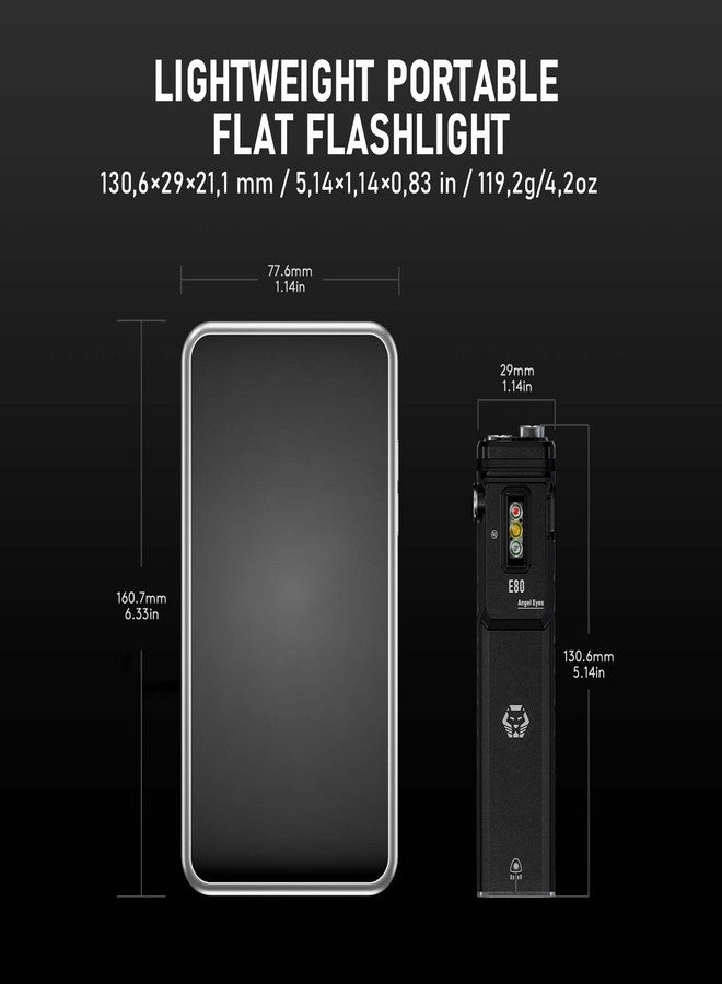 RovyVon Angel Eyes E80 Flat EDC Flashlight 1800 Lumens USB-C Rechargeable Flashlights,Green Beam,High Power UV Front Light with White/Red/365nm Sidelights,Removable Two-Way Pocket Clip (Black) - Image 5