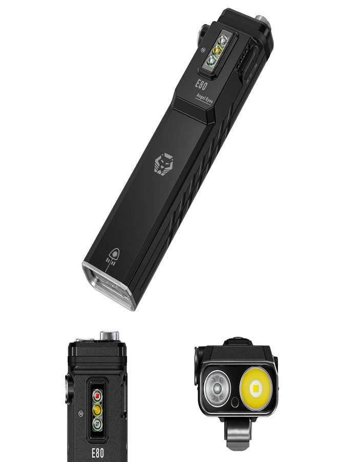 RovyVon Angel Eyes E80 Flat EDC Flashlight 1800 Lumens USB-C Rechargeable Flashlights,Green Beam,High Power UV Front Light with White/Red/365nm Sidelights,Removable Two-Way Pocket Clip (Black) - Image 1
