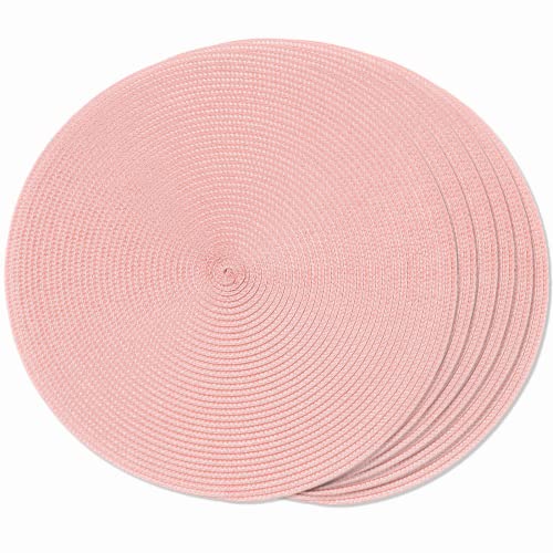 FunWheat Round Braided Placemats Set of 6 Place Mats for Dining Tables Woven Washable NonSlip Table mats 15 inchPink 6pcs