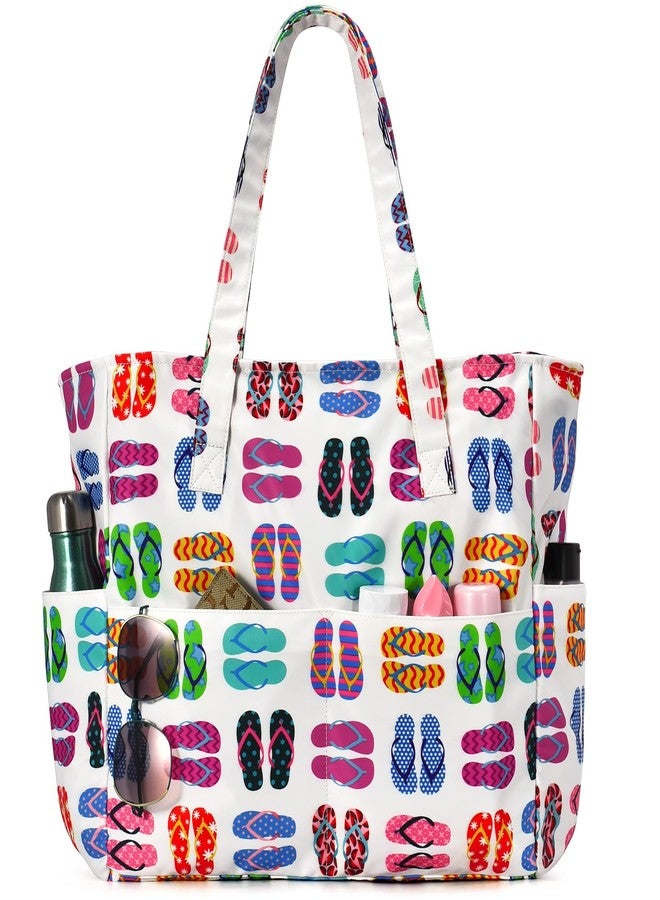 oscaurt Beach Bags for Women Beach Tote Bag Waterproof Sandproof Swim Pool Bag Large Capacity Beach Bag with Wet Pocket, Slipper-new, Large - Image 1