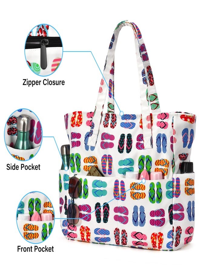 oscaurt Beach Bags for Women Beach Tote Bag Waterproof Sandproof Swim Pool Bag Large Capacity Beach Bag with Wet Pocket, Slipper-new, Large - Image 2