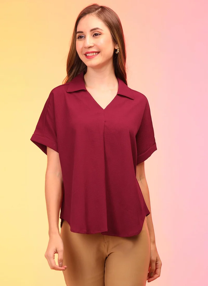 globus Globus Women Collar V-Neck Workwear Shirt Style Top