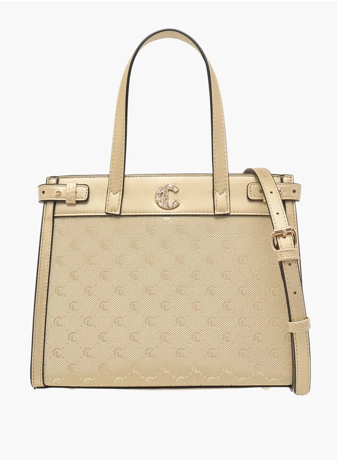 ميسي Women Missy Monogram Textured Tote Bag with Detachable Strap and Handles Ramadan Collection