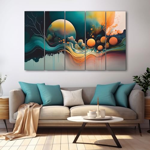 The Castle Decor Beautiful Multicolour Abstarct Art Set of 5 Big Size (27x48) Multiple Frames Wall Art Painting for living room,Bedroom,Drawing room,Hotels-Wooden Framed-Digital Painting - Image 3