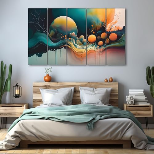 The Castle Decor Beautiful Multicolour Abstarct Art Set of 5 Big Size (27x48) Multiple Frames Wall Art Painting for living room,Bedroom,Drawing room,Hotels-Wooden Framed-Digital Painting - Image 1