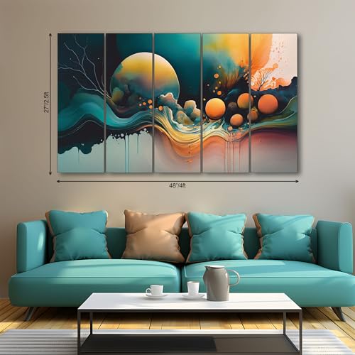 The Castle Decor Beautiful Multicolour Abstarct Art Set of 5 Big Size (27x48) Multiple Frames Wall Art Painting for living room,Bedroom,Drawing room,Hotels-Wooden Framed-Digital Painting - Image 2