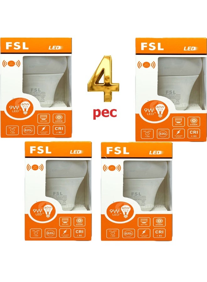 FSL 9W LED Lights, Warm White Light 3000K, Non-Dimmable, 4 Bulbs