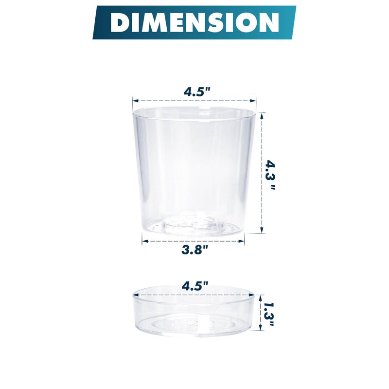 Phoenix Vine 4.5 Inch Clear Acrylic Planter Pot with Tray, Orchid Pot with Drainage Holes, Deep Saucer for Bottom Watering, Transparent Containers for Indoor Plants, Herbs, Set of 1, 91-A-E-1 - Image 3