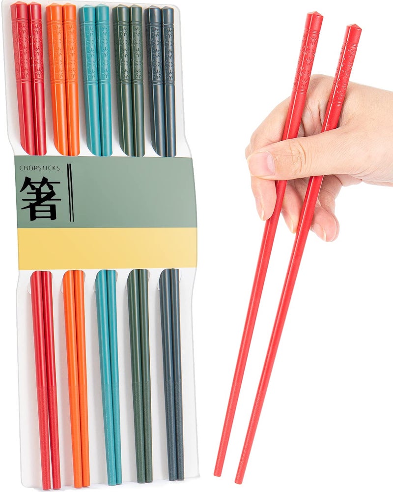 LIANGKEN 5 Pairs Dishwasher Safe Fiberglass Chopsticks Set 95 Inch Reusable Japanese Chinese Chopsticks NonSlip Easy to Use Colorful