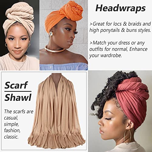 PWEOUKE 4 Pcs Head Wraps for Women Solid Color Soft African Head Scarf for Hair Jersey Turban Long Breathable Head Band Tie - Image 4