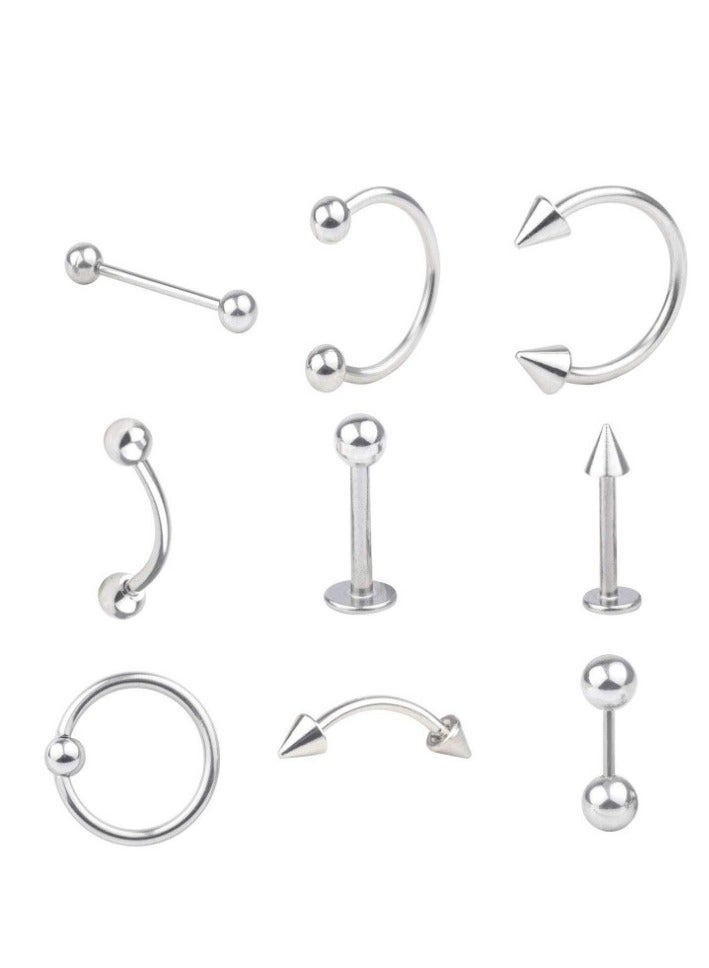 9 Piece Different Body Piercing Jewelry for All Piercings  Stainless Steel Ring Tongue Eyebrow Lip Belly Button Nose Body Piercing Earrings Jewelry Set - Image 1