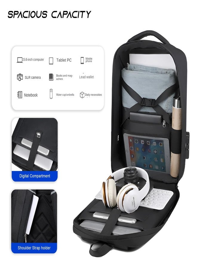 REDHORNS Waterproof 15.6-Inch 20L Laptop Backpack for Men and Women with USB Port, Unisex Anti-Theft TSA Lock Hard Shell Laptop Bag Office School College Business Unisex Travel Backpack (Black) - Image 4