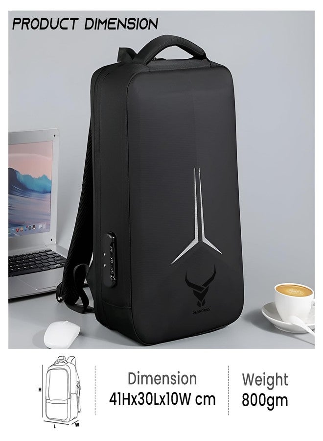 REDHORNS Waterproof 15.6-Inch 20L Laptop Backpack for Men and Women with USB Port, Unisex Anti-Theft TSA Lock Hard Shell Laptop Bag Office School College Business Unisex Travel Backpack (Black) - Image 3