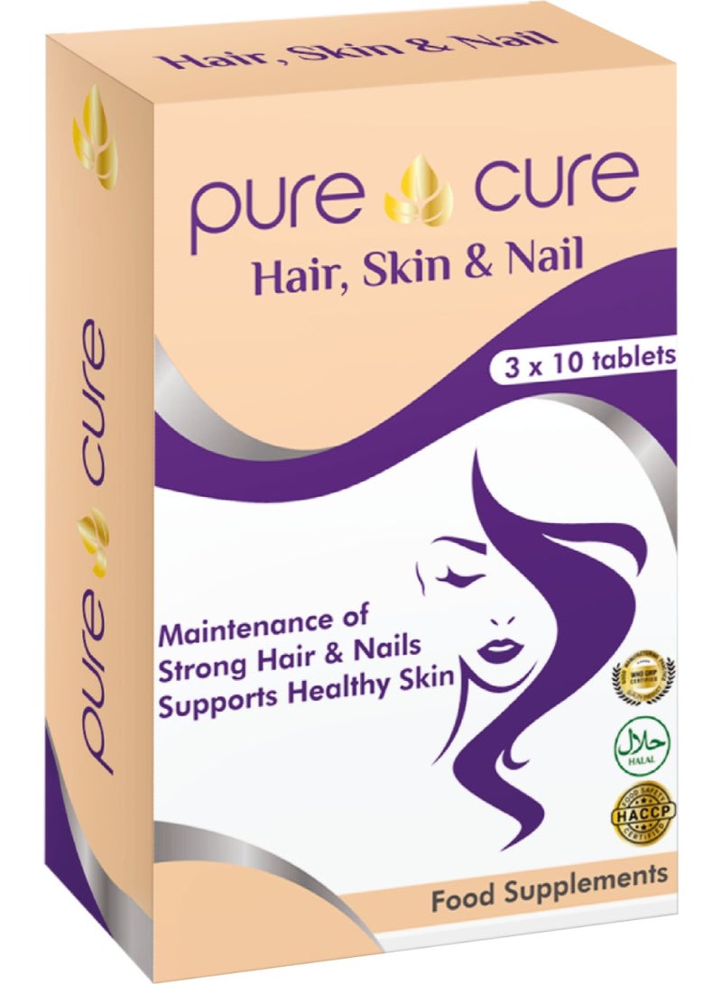 Pure Cure Hair Skin & Nail Food Supplements 3X10 Tablets