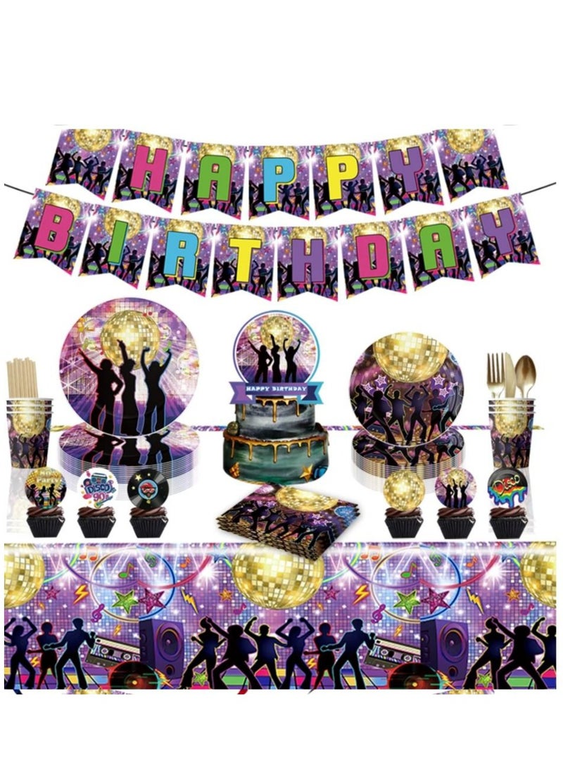 Tamona Disco Dance Birthday Party Tableware Set, Funky Retro Dance for 70s 80s 90s Party Serves 10 Guests - Image 1