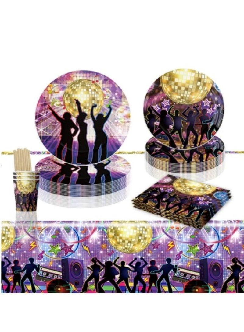 Tamona Disco Dance Birthday Party Tableware Set, Funky Retro Dance for 70s 80s 90s Party Serves 10 Guests - Image 3