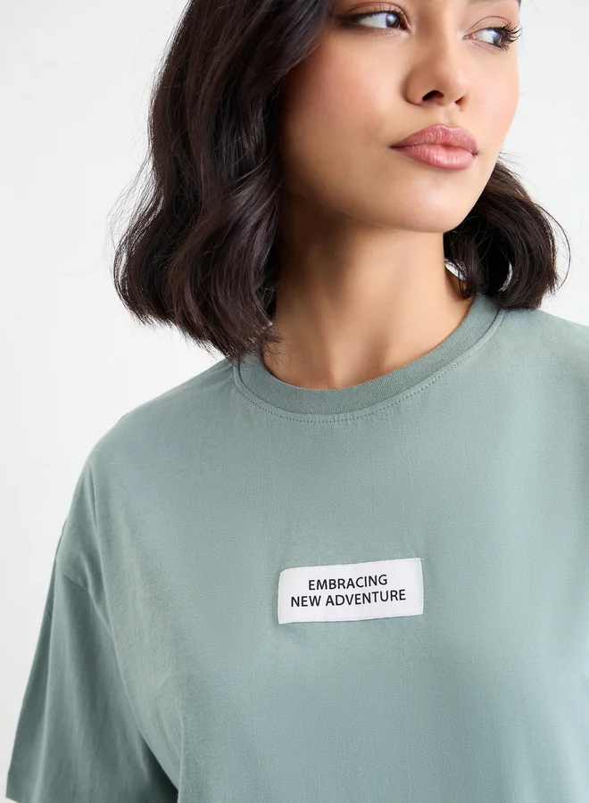 Styli Styli Green Oversized T-Shirt with Patch Detail