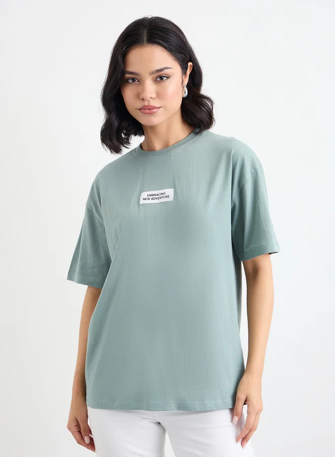 Styli Styli Green Oversized T-Shirt with Patch Detail