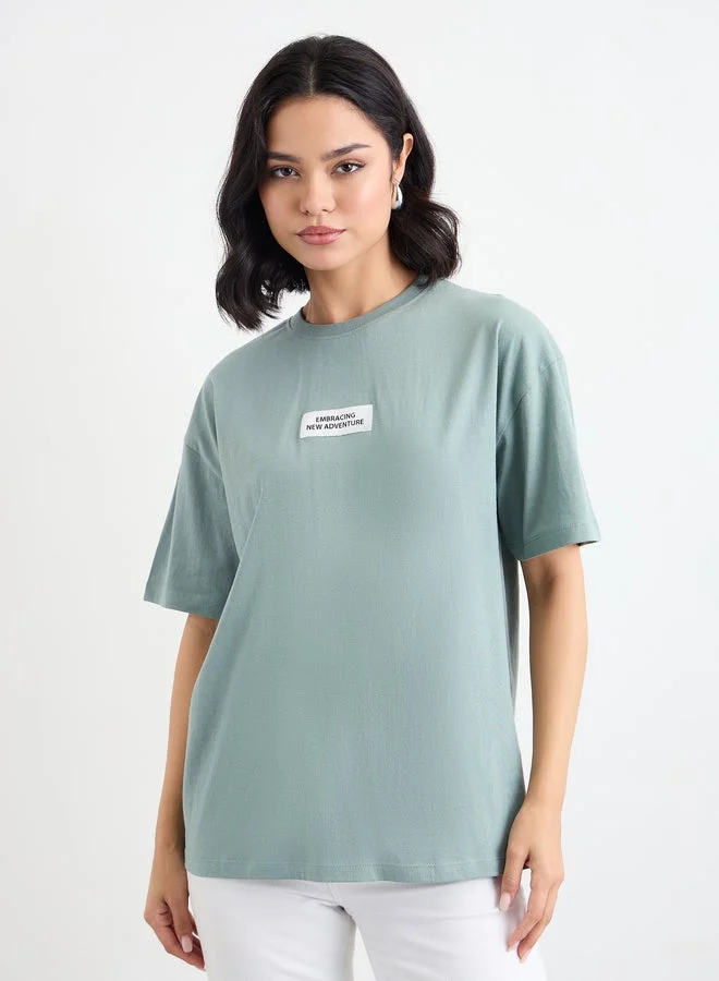 Styli Green Oversized T-Shirt with Patch Detail